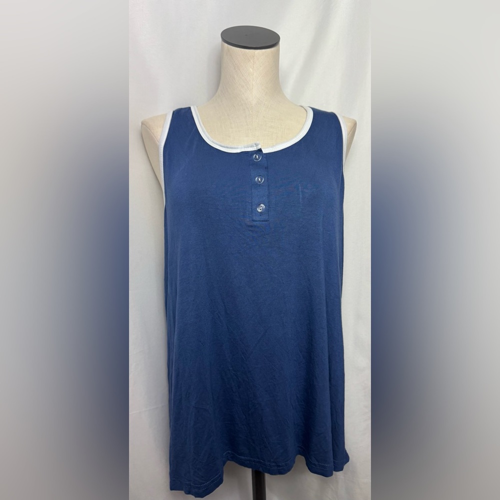 Ekouaer Blue Sleeveless Top with White Trim pajama top XXL NWT